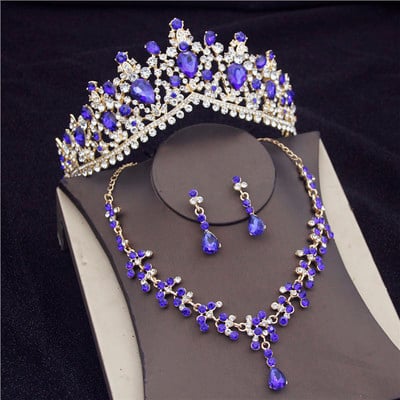 Seturi superbe de bijuterii de mireasă din cristal, la modă, diademe, cercei, coliere, set pentru femei, rochie de mireasă, coroană, coliere, set de cercei