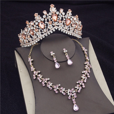 Seturi superbe de bijuterii de mireasă din cristal, la modă, diademe, cercei, coliere, set pentru femei, rochie de mireasă, coroană, coliere, set de cercei