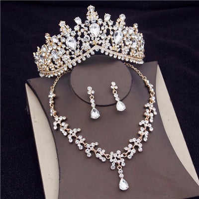 Seturi superbe de bijuterii de mireasă din cristal, la modă, diademe, cercei, coliere, set pentru femei, rochie de mireasă, coroană, coliere, set de cercei