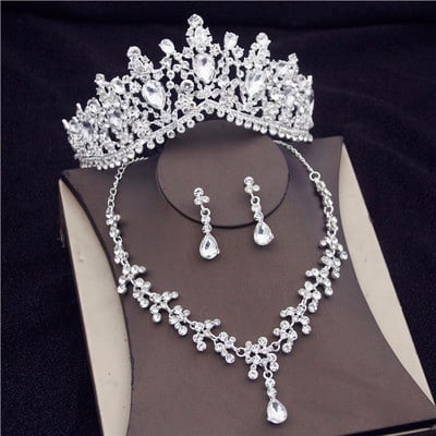Seturi superbe de bijuterii de mireasă din cristal, la modă, diademe, cercei, coliere, set pentru femei, rochie de mireasă, coroană, coliere, set de cercei