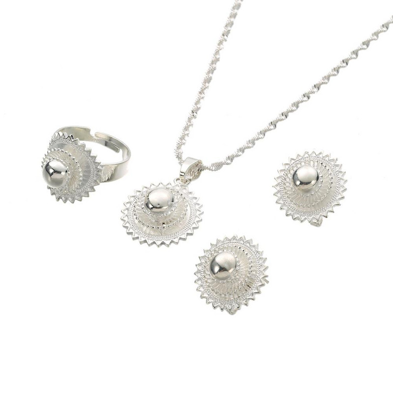 Novi etiopski setovi srebrnih boja, privjesci, ogrlice, naušnice, prsten, Habesha nakit