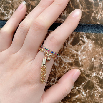 2022 г. Нова връзка верига с пискюл Златен цветен пръстен Цирконий с шип висулка Чаровен пръстен с пръст за жени Отварящ се регулируем пръстен