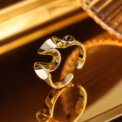 „Ropuhov“, 2021 m., nauja sidabrinė adata, korėjietiška moteris, netaisyklingo bangavimo raštas, žiedas „Fashion Ins Wind Opening Jewelry“ – didmeninė prekyba