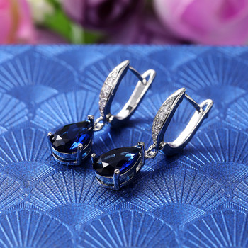 Huitan Women Drop Earrings Κοσμήματα μόδας 2021 Trend Noble Blue CZ Lady danngle σκουλαρίκι για δώρα αγάπης επετείου γάμου για πάρτι