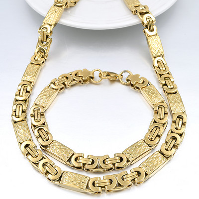 Moorvan Auriu Bărbați Set de bijuterii Design Nou Colier/Brățară Lung 55cm/22cm Accesoriu la modă VBD022