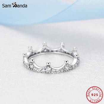 Оригинален сребърен пръстен 925 2023 Love Heart Wishbone Crown Rings Crystal Rose Gold за жени Сватбен подарък Бижута