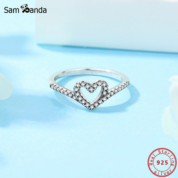 Γνήσιο ασημένιο δαχτυλίδι 925 2023 Love Heart Wishbone Crown Rings Κρυστάλλινο ροζ χρυσό για γυναίκες Κοσμήματα δώρου γάμου