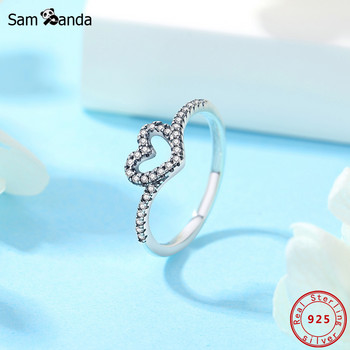 Оригинален сребърен пръстен 925 2023 Love Heart Wishbone Crown Rings Crystal Rose Gold за жени Сватбен подарък Бижута