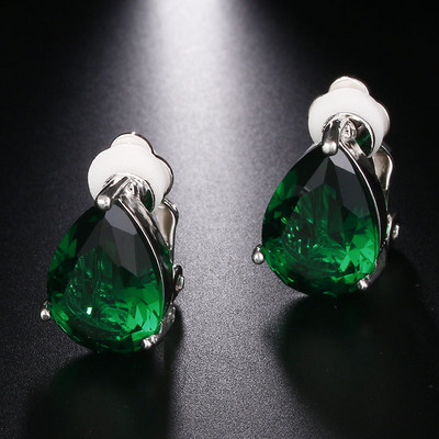 Manșetă pentru urechi de cristal de modă pentru femei, cercei cu clemă cu picătură de apă, din zirconiu, simplu, verde, bijuterii drăguțe coreene Accesorii pentru femei