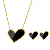 Rozsdamentes acél Trend fekete nagy szív medál titán acél könnyű luxus, egyszerű, sokoldalú nyaklánc, fülbevaló készlet