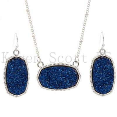 Овална смола Druzy Drusy висулка Колие Шестоъгълна друза Талисмани Капкови обеци Цвят Моден комплект бижута Подарък