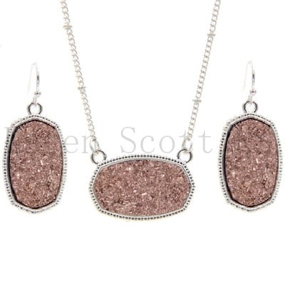 Ovális Gyanta Druzy Drusy Medál Nyaklánc Hatszögletű Druse Charms Csepp fülbevaló Színes Divat Ékszer Szett Ajándék