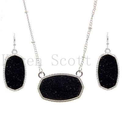 Ovális Gyanta Druzy Drusy Medál Nyaklánc Hatszögletű Druse Charms Csepp fülbevaló Színes Divat Ékszer Szett Ajándék