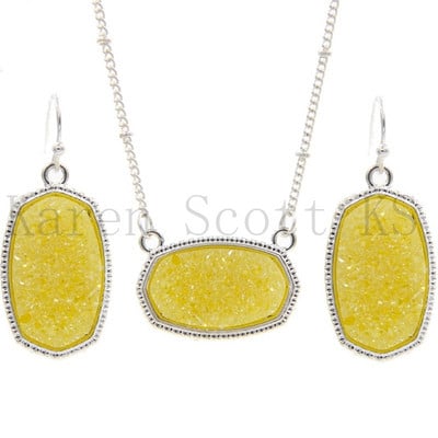 Ovális Gyanta Druzy Drusy Medál Nyaklánc Hatszögletű Druse Charms Csepp fülbevaló Színes Divat Ékszer Szett Ajándék