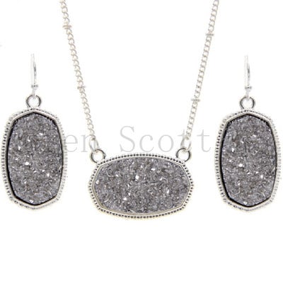 Ovális Gyanta Druzy Drusy Medál Nyaklánc Hatszögletű Druse Charms Csepp fülbevaló Színes Divat Ékszer Szett Ajándék