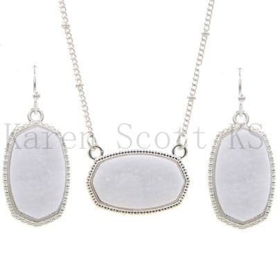 Ovális Gyanta Druzy Drusy Medál Nyaklánc Hatszögletű Druse Charms Csepp fülbevaló Színes Divat Ékszer Szett Ajándék