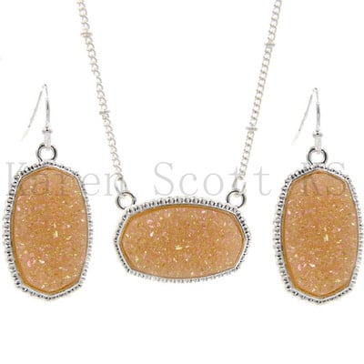 Ovális Gyanta Druzy Drusy Medál Nyaklánc Hatszögletű Druse Charms Csepp fülbevaló Színes Divat Ékszer Szett Ajándék