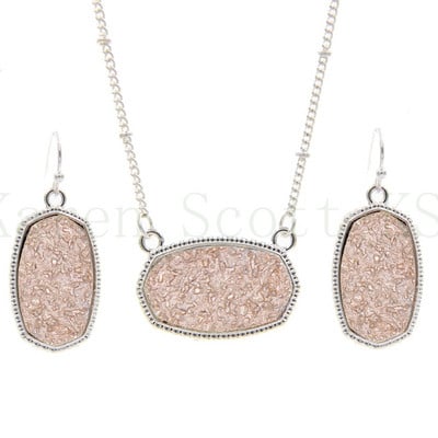 Ovális Gyanta Druzy Drusy Medál Nyaklánc Hatszögletű Druse Charms Csepp fülbevaló Színes Divat Ékszer Szett Ajándék
