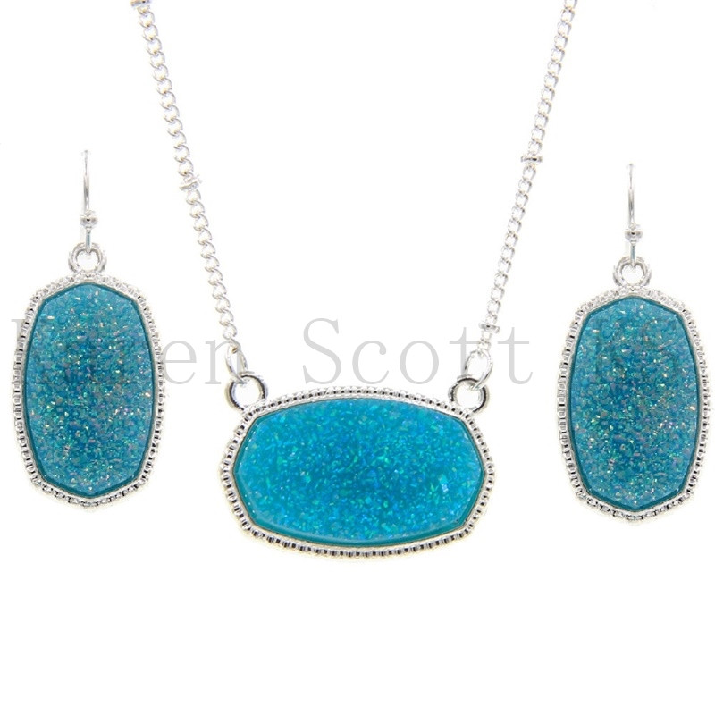 Ovális Gyanta Druzy Drusy Medál Nyaklánc Hatszögletű Druse Charms Csepp fülbevaló Színes Divat Ékszer Szett Ajándék