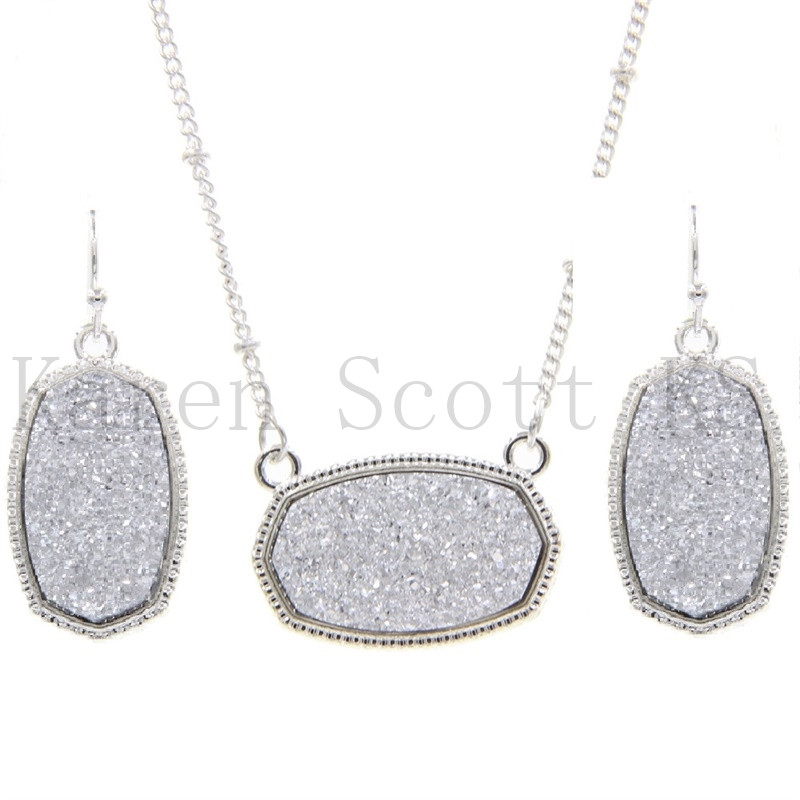 Ovális Gyanta Druzy Drusy Medál Nyaklánc Hatszögletű Druse Charms Csepp fülbevaló Színes Divat Ékszer Szett Ajándék