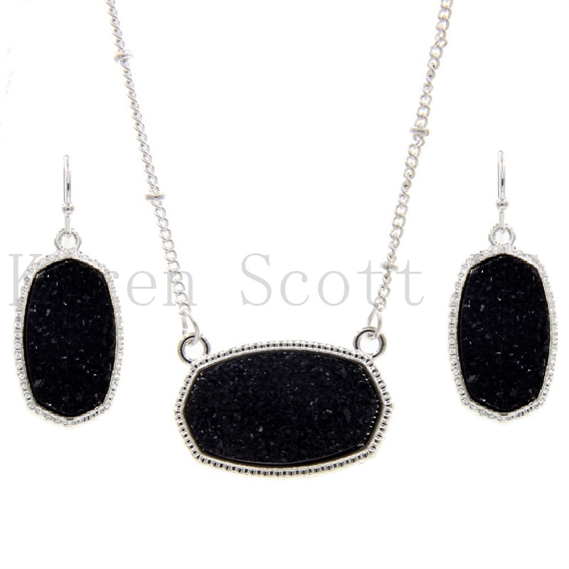 Ovális Gyanta Druzy Drusy Medál Nyaklánc Hatszögletű Druse Charms Csepp fülbevaló Színes Divat Ékszer Szett Ajándék