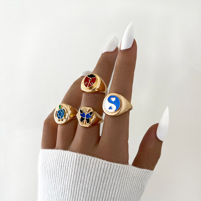 Aprilwell aranyos rózsaszín pillangós gyűrű szett nőknek gótikus angyalbetűs "GIRL" kristály esztétikus szív Anillos pár ékszer ajándékok