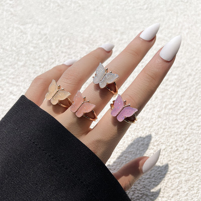 Aprilwell aranyos rózsaszín pillangós gyűrű szett nőknek gótikus angyalbetűs "GIRL" kristály esztétikus szív Anillos pár ékszer ajándékok