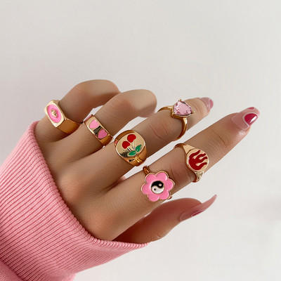 Aprilwell aranyos rózsaszín pillangós gyűrű szett nőknek gótikus angyalbetűs "GIRL" kristály esztétikus szív Anillos pár ékszer ajándékok