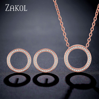 ZAKOL Modni set ogrlica s naušnicama s nitnama u obliku traka za elegantne žene Jednostavan vjenčani nakit od cirkonijskih kristala SP3016