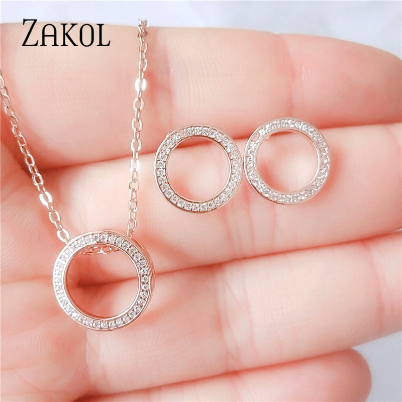 ZAKOL Modni set ogrlica s naušnicama s nitnama u obliku traka za elegantne žene Jednostavan vjenčani nakit od cirkonijskih kristala SP3016