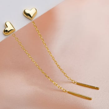 Дълги обеци с пискюл Сърце-капки Златно-сребърен цвят 2021 Корейски висящи дамски обеци Модни парти бижута Момичета Парти подарък