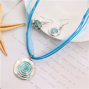 ZOSHI zománcozott ékszer készletek többrétegű bőr kötéllánc kör medál nyaklánc nyaklánc fülbevaló készlet szép esküvői ékszer