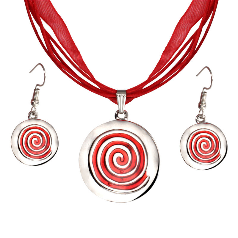 ZOSHI zománcozott ékszer készletek többrétegű bőr kötéllánc kör medál nyaklánc nyaklánc fülbevaló készlet szép esküvői ékszer