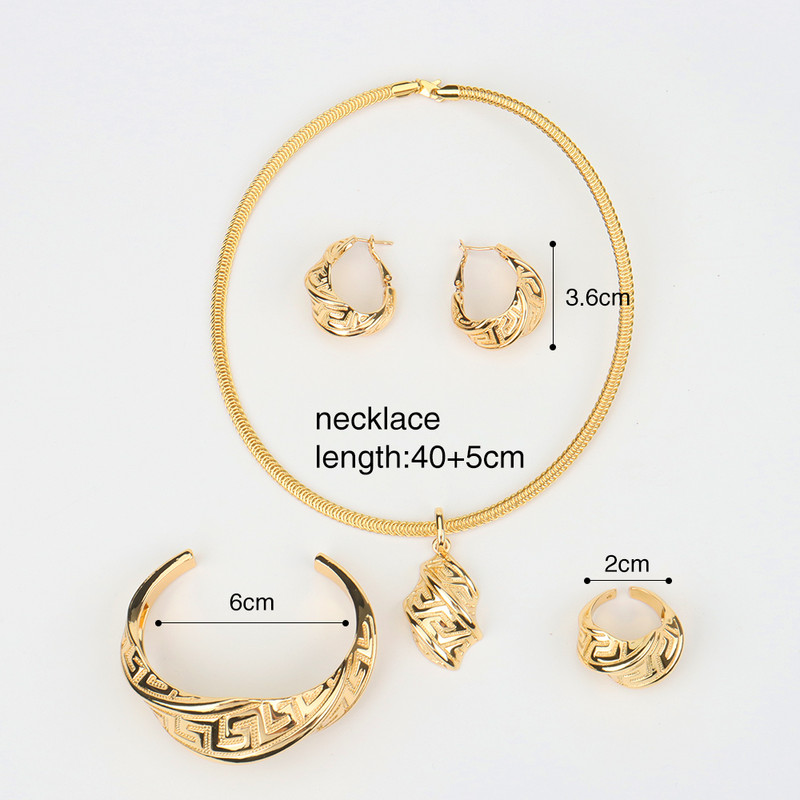 Moda femei Bijuterii Twist Design Choker Colier Cercei și brățară Inel de culoare aurie Nunți Bijuterii pentru Dubai African