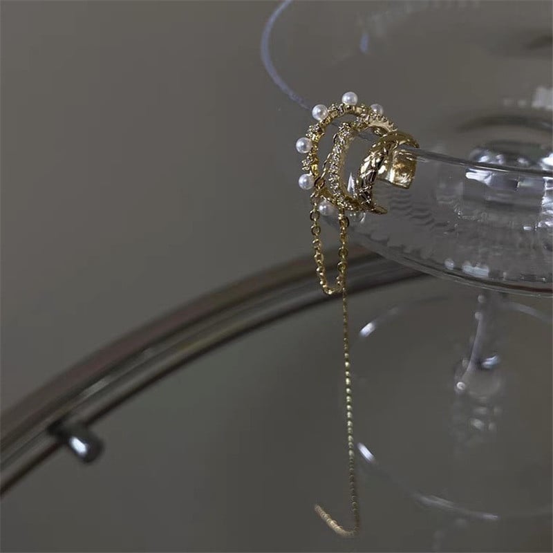 Cercei lungi cu ciucuri cu perle de imitație franceze din cristal de lux, fără manșetă pentru ureche, pentru femei, fete, bijuterii de modă pentru ureche, 2022