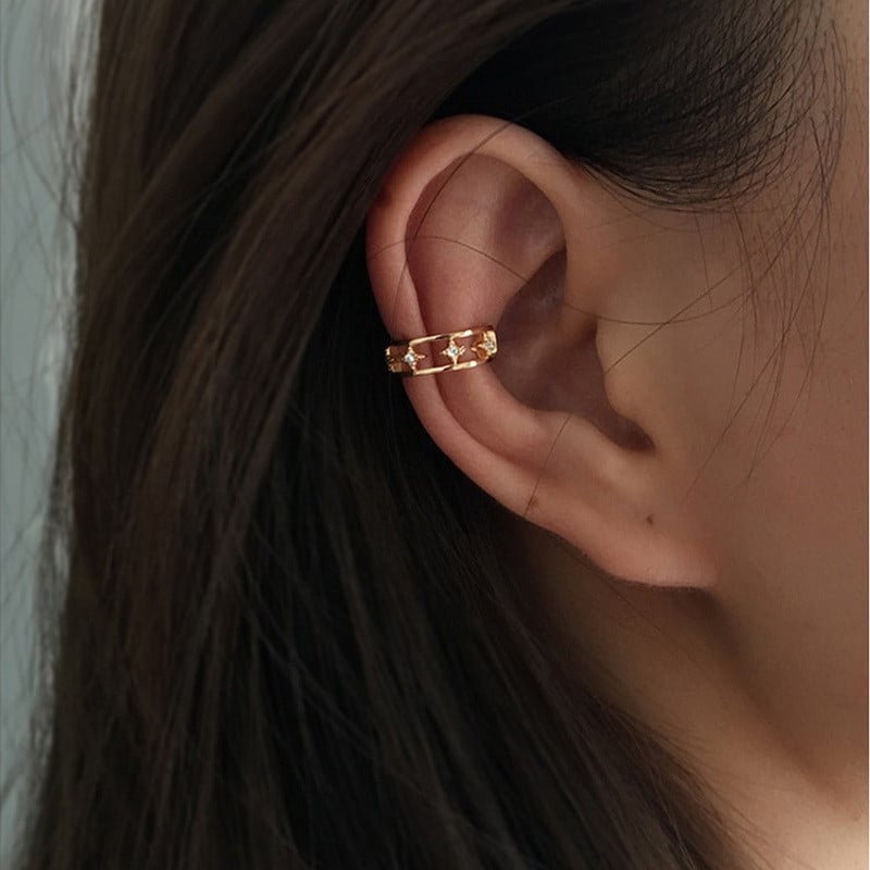 Rock Vintage cirkonski zvjezdani lanac s kićankama Naušnice za žene Unisex Minimalistički lažni piercing Manžeta za uši Nakit Pokloni