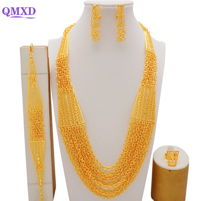 Indijas juvelierizstrādājumu komplekts Zelta krāsa Kāzu kāzu Etiopija Dubaija Nigērijas Āfrikas Kaklarota Auskari Rokassprādzes Gredzenu Juvelierizstrādājumu komplekts