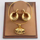 Set de bijuterii africane pentru femei la modă Dubai, cercei de nuntă, colier cu pandantiv pentru design de mireasă, accesoriu nigerian placat cu aur