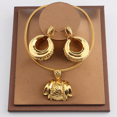 Set de bijuterii africane pentru femei la modă Dubai, cercei de nuntă, colier cu pandantiv pentru design de mireasă, accesoriu nigerian placat cu aur