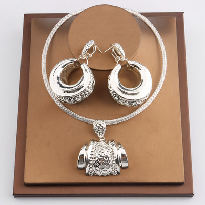 Set de bijuterii africane pentru femei la modă Dubai, cercei de nuntă, colier cu pandantiv pentru design de mireasă, accesoriu nigerian placat cu aur