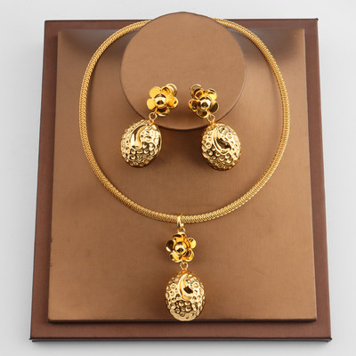 Set de bijuterii africane pentru femei la modă Dubai, cercei de nuntă, colier cu pandantiv pentru design de mireasă, accesoriu nigerian placat cu aur