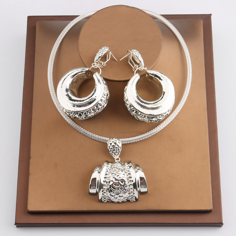Set de bijuterii africane pentru femei la modă Dubai, cercei de nuntă, colier cu pandantiv pentru design de mireasă, accesoriu nigerian placat cu aur