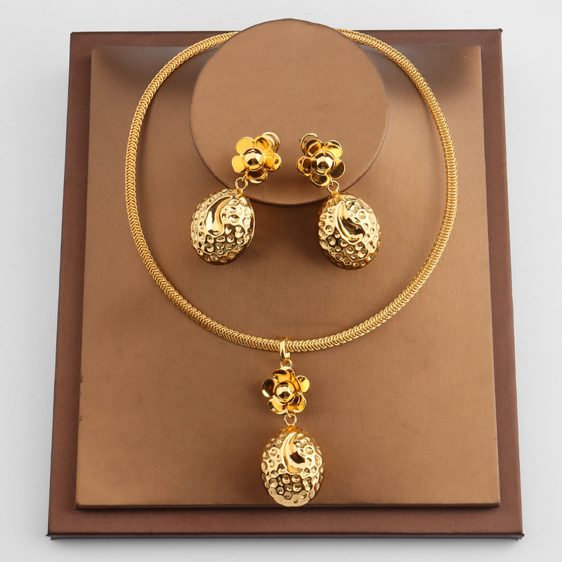 Set de bijuterii africane pentru femei la modă Dubai, cercei de nuntă, colier cu pandantiv pentru design de mireasă, accesoriu nigerian placat cu aur