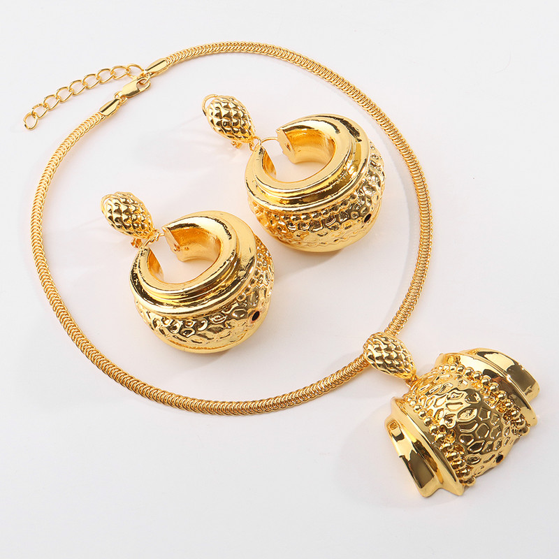 Set de bijuterii africane pentru femei la modă Dubai, cercei de nuntă, colier cu pandantiv pentru design de mireasă, accesoriu nigerian placat cu aur