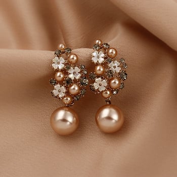 2021 New Arrival Simulated-pearl Vintage Geometric Simple Micro Inlaid Hollow Flower Pearl Γυναικεία κρεμαστά σκουλαρίκια