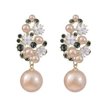 2021 New Arrival Simulated-pearl Vintage Geometric Simple Micro Inlaid Hollow Flower Pearl Γυναικεία κρεμαστά σκουλαρίκια