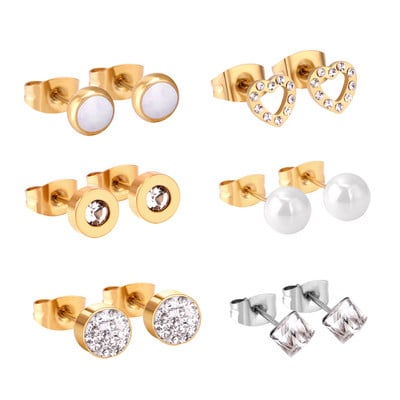 LUXUKISSKIDS 6 perechi/lot Set de cercei cu zirconiu din oțel chirurgical inoxidabil Pachet Set de cercei de Crăciun cu zircon pentru femei, bijuterii de modă