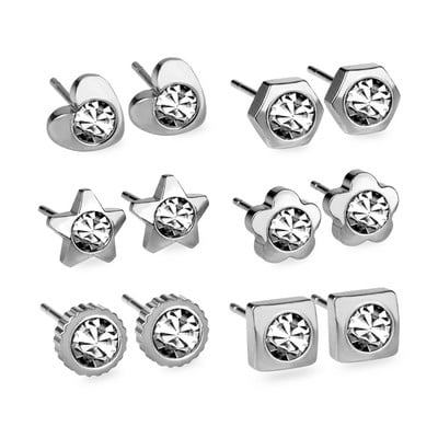 LUXUKISSKIDS 6 perechi/lot Set de cercei cu zirconiu din oțel chirurgical inoxidabil Pachet Set de cercei de Crăciun cu zircon pentru femei, bijuterii de modă