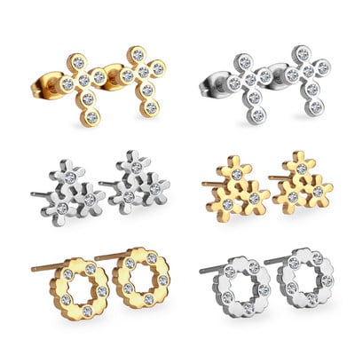 LUXUKISSKIDS 6 perechi/lot Set de cercei cu zirconiu din oțel chirurgical inoxidabil Pachet Set de cercei de Crăciun cu zircon pentru femei, bijuterii de modă