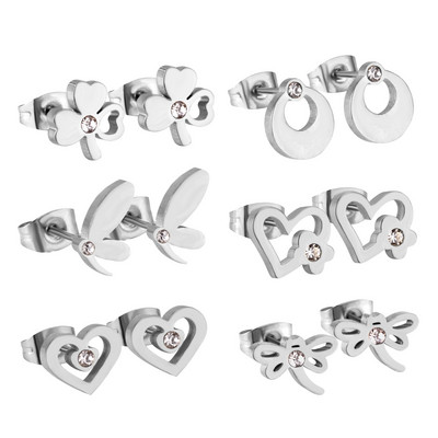 LUXUKISSKIDS 6 perechi/lot Set de cercei cu zirconiu din oțel chirurgical inoxidabil Pachet Set de cercei de Crăciun cu zircon pentru femei, bijuterii de modă
